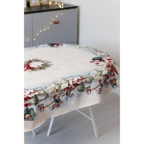 Скатертина Прованс гобеленова з велюром Снігова зима овал 135х240 см (037486)