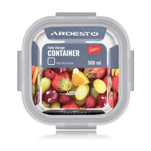 Харчовий контейнер Ardesto Gemini квадратний, 0.5л, боросилікатне скло, прозорий (AR1250BSQ)