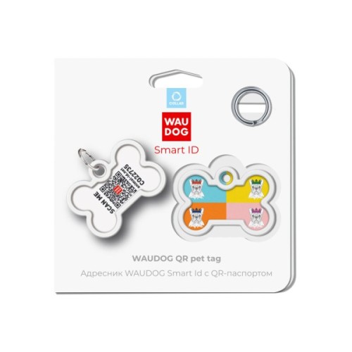 Адресник для тварин WAUDOG Smart ID з QR паспортом "Французький бульдог", кістка 40х28 мм (0640-0209)