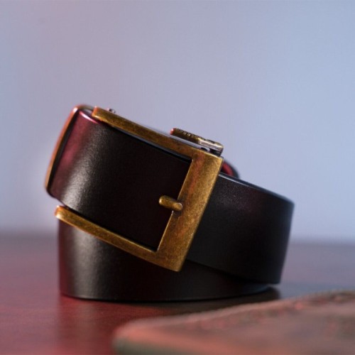 Ремінь Vintage З натуральної шкіри з ретро латунною пряжкою Чорний (20215)