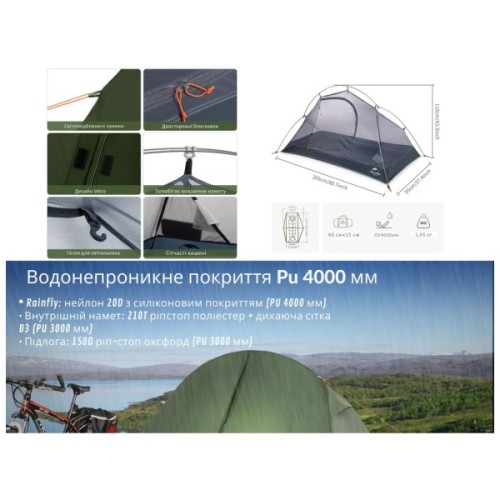 Намет Naturehike одномісний з футпринтом Cycling 1 NH18A095-D зелений (6927595735671)