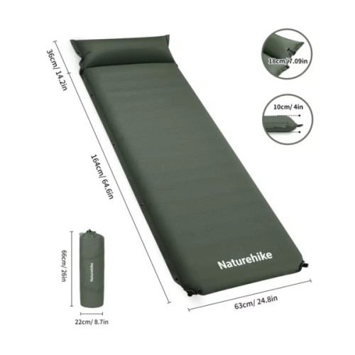 Туристичний килимок Naturehike CNK2450WS020, самонадувний, 200х63х10 см, темно-зелений (6927595712733)