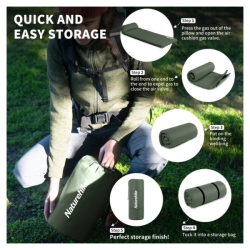 Туристичний килимок Naturehike CNK2450WS020, самонадувний, 200х63х10 см, темно-зелений (6927595712733)