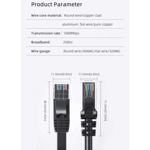 Патч-корд 10м UTP cat 6 RJ45 TopSpeed Ethernet Flat Cable Black Essager (EXCWXB-JSF01)