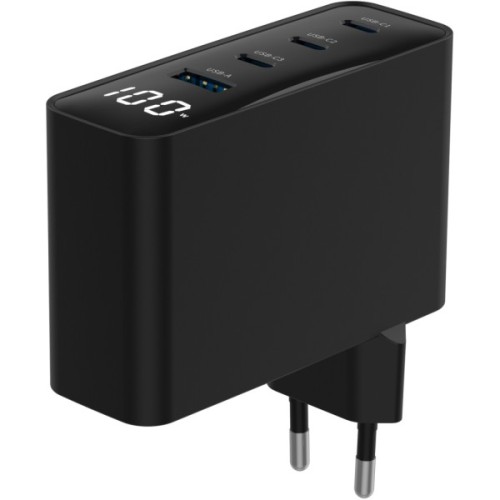 Зарядний пристрій Gembird 3xUSB-C PD100W + 1xUSB QC3.0 30W black (TA-UC-PDQC100LCD-01-BK)