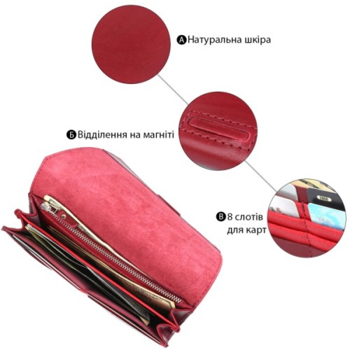 Гаманець Grande Pelle Шкіряний Бордовий (11576)