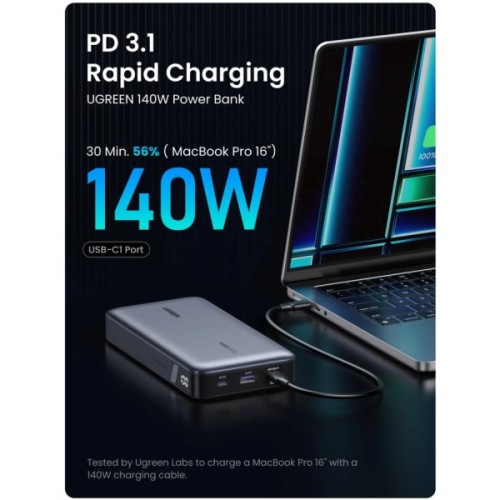 Батарея універсальна Ugreen 25000 mAh 145W Fast Charging Space Gray (U_90597A)