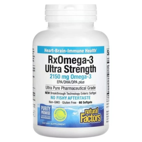 Жирні кислоти Natural Factors Омега-3 ультра, 2150 мг, RxOmega-3 Ultra Strength, 150 гелевих капсул (NFS-35490)