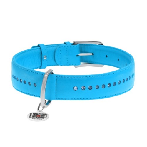 Нашийник для тварин WAUDOG Glamour з QR-паспортом, подвійний Ш 35 мм Д 46-60 см блакитний (38822)