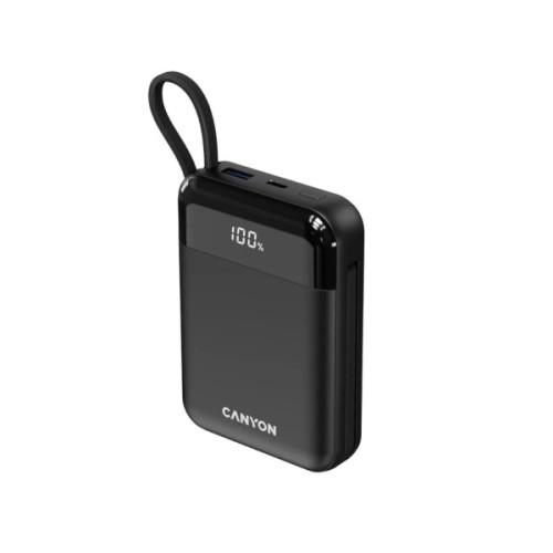 Батарея універсальна Canyon 10000mAh OnPower 104 PD/20W, QC/22.5W built-in cable Black (CNS-CPB104B)