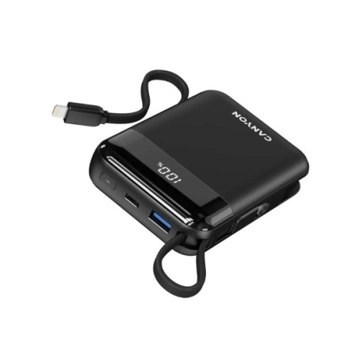 Батарея універсальна Canyon 10000mAh OnPower 104 PD/20W, QC/22.5W built-in cable Black (CNS-CPB104B)
