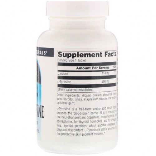 Амінокислота Source Naturals L-Тирозин 500 мг, L-Tyrosine, 100 таблеток (SNS-00190)