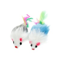 Іграшка для котів Hippie Pet Мишки з пір'ям пухнасті різнокольорові 9 см 2 шт (HIPCT15018)