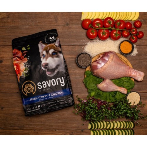 Сухий корм для собак Savory Junior Large rich in Fresh Turkey and Chicken 3 кг (4820232630204)