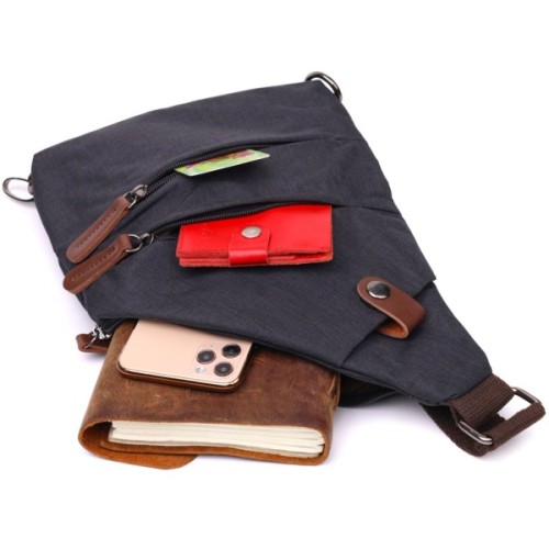 Сумка Vintage Через плече для чоловіків з текстилю Чорна (22196)