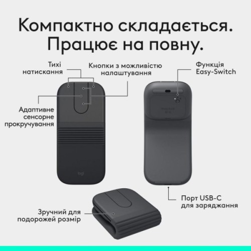 Мишка Logitech Mobi Fold Bluetooth Graphite (910-007604)