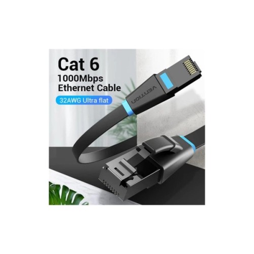 Патч-корд 10м, UTP cat 6 RJ-45 flat black Vention (IBJBL)