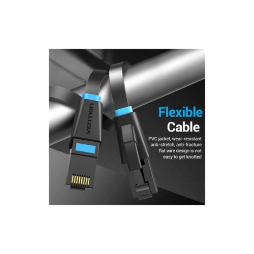 Патч-корд 10м, UTP cat 6 RJ-45 flat black Vention (IBJBL)