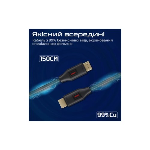 Кабель мультимедійний HDMI M to HDMI M 1.5m V2.0 black Promate (prolink4k60-150)