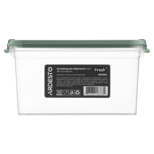 Харчовий контейнер Ardesto Fresh 1.2л, пластик, прямокутна, зелений (AR1304G)