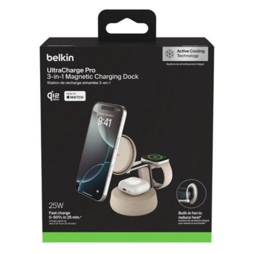Зарядний пристрій Belkin UltraCharge Pro Wireless 3-in-1 25W sand (WIZ040KQSD)