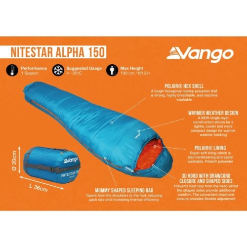 Спальний мішок Vango Nitestar Alpha 150 Atom Blue (SBTNITEST000010) (930844)