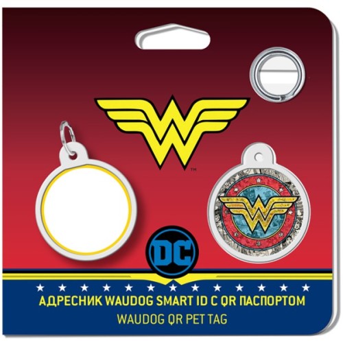 Адресник для тварин WAUDOG Smart ID з QR паспортом "Чудо-жінка 2", круг 25 мм (0625-1013ru-eng)