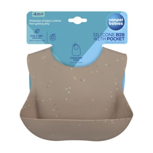 Нагрудничок Canpol babies DOTS силіконовий з кишенькою, бежевий (51/029_bei)