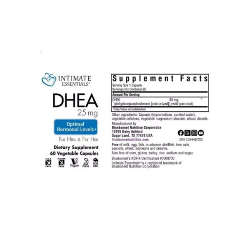 Вітамінно-мінеральний комплекс Bluebonnet Nutrition Дегідроепіандростерон, 50 мг, Intimate Essenitals, DHEA, 60 вегетарі (BLB4017)