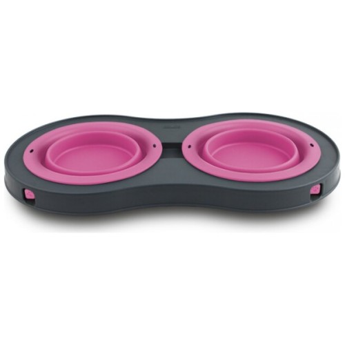 Посуд для собак Dexas Миска подвійна на складній підставці-велика 600 мл рожева (0084297306885)