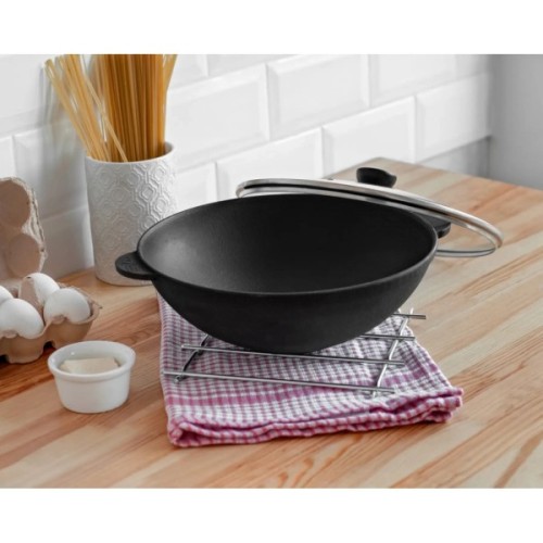 Сковорода Brizoll чавунна WOK з чавунною кришкою 3,7 л 280х96 мм (W28-1)