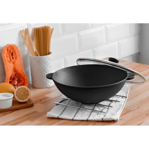 Сковорода Brizoll чавунна WOK з чавунною кришкою 3,7 л 280х96 мм (W28-1)