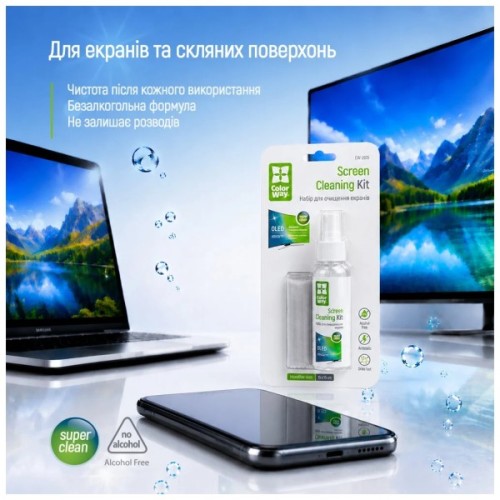 Спрей для очищення ColorWay Screens Cleaning Kit TV/OLED/LED/LCD 60ML + Microfibre (CW-2615)