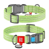 Нашийник для тварин WAUDOG Re-cotton з QR паспортом світловідбивний Ш 25 мм Д 37-58 см салатовий (02945)