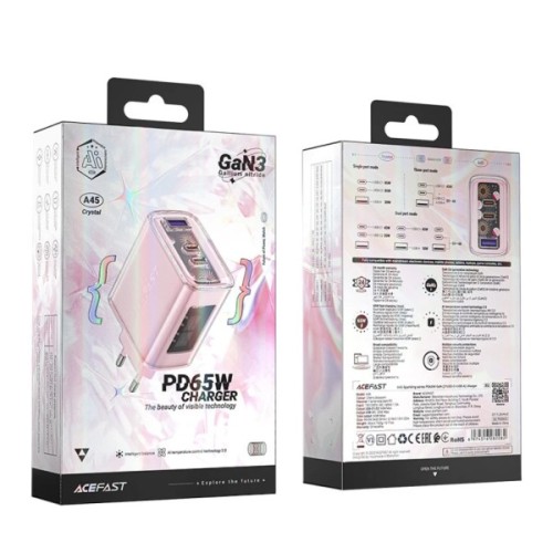 Зарядний пристрій Acefast 3xUSB 65W (2xUSB-C+USB-A) Gan A45 Fast Charger Cherry blossom (6974316282082)