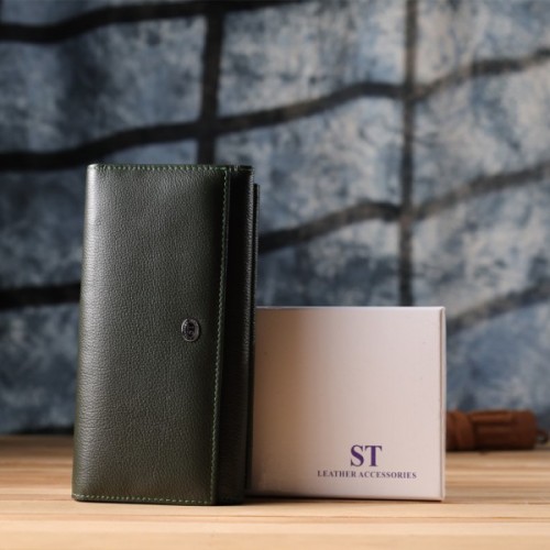 Гаманець ST Leather З натуральної шкіри Зелений (23068)