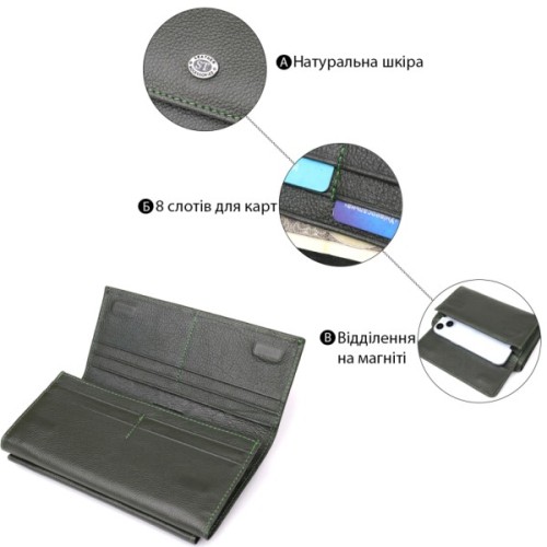 Гаманець ST Leather З натуральної шкіри Зелений (23068)