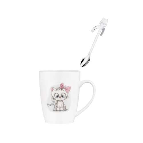 Чашка Ardesto Cute, 320мл, порцеляна, нержавіюча сталь, білий (AR3040BS)