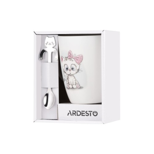 Чашка Ardesto Cute, 320мл, порцеляна, нержавіюча сталь, білий (AR3040BS)