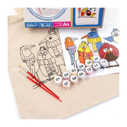 Набір для творчості Rosa Talent екосумка-розмальовка, Funny Birds, 38х42 см (4823098543534)