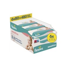 Дитячі вологі серветки Pampers Sensitive 6 пачок х 80 шт (480 шт) (8006540174531)