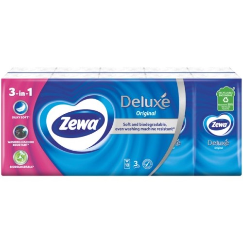 Серветки косметичні Zewa Deluxe 3 шари 10 шт х 10 пачок (9011111516145)
