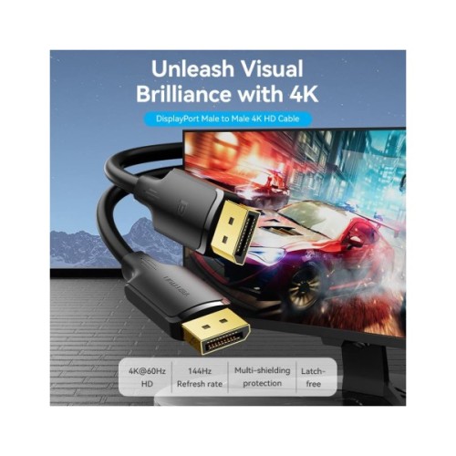 Кабель мультимедійний DisplayPort M to DisplayPort M 1.0m 4K60Hz black Vention (HAKBF)