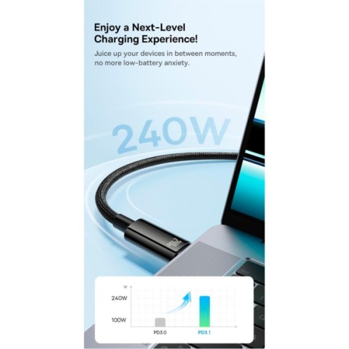 Дата кабель USB-C to USB-C 1.0m 240W Black Baseus (CAWJ040001)