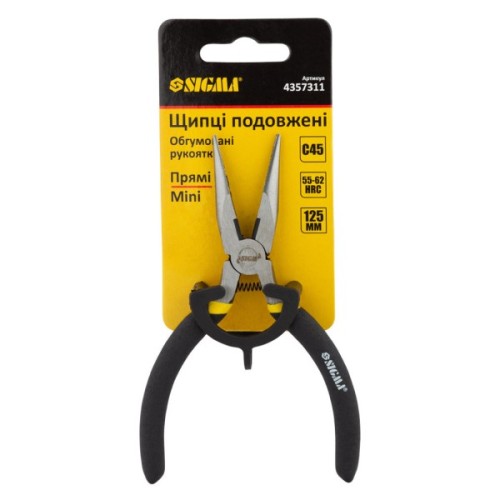 Плоскогубці Sigma довгогубці прямі 125мм гумові рукоятки Mini (4357311)