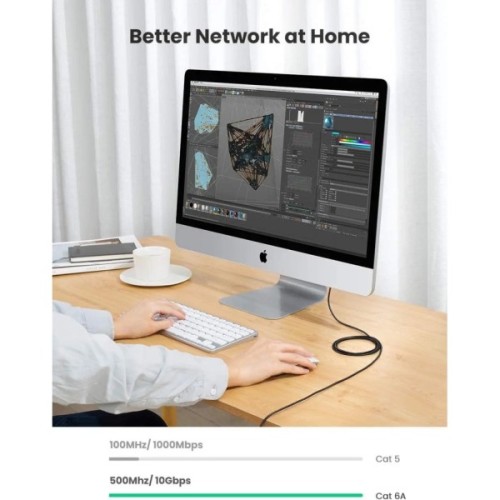 Патч-корд 0.5м, U/UTP CAT 6A Copper Ethernet Cable тонкий(діаметр 2.8мм) NW122 Black Ugreen (70331)