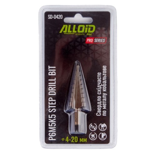 Свердло Alloid Pro, ступеневе, по металу, кобальтове, Р6М5К5, 4–20мм (SD-0420)