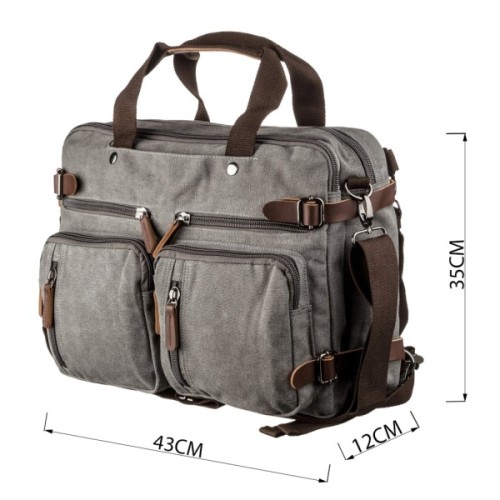 Сумка Vintage Трансформер текстильна велика Сіра (20151)