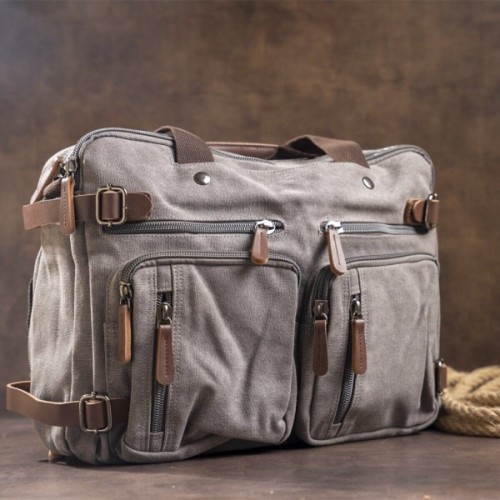 Сумка Vintage Трансформер текстильна велика Сіра (20151)