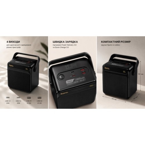 Батарея універсальна HOCO 120000mAh DB101 Zeus 22.5W, PD/20W, LED-lamp, Black (716184)